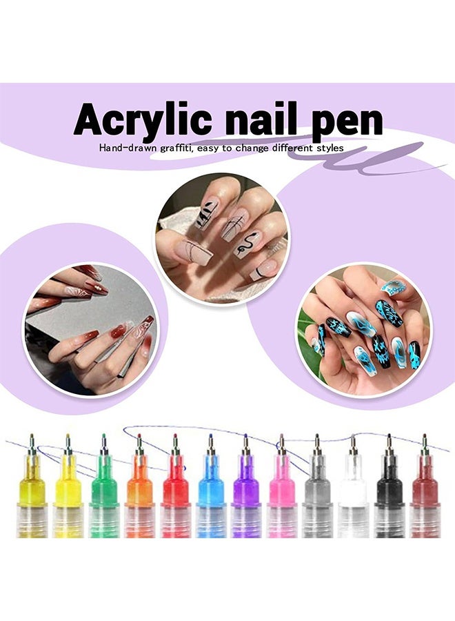 JS 12 Colors Nail Art Pens Set, 3D Nail Polish Pens, Quick-Drying Graffiti Dotting Acrylic Paint Pens, Point Liner Nail Art Markers Drawing Painting for Home & Salon Nail DIY - Image 3